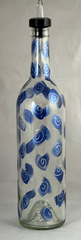 Hand painted blue with silver swirl glass bottle