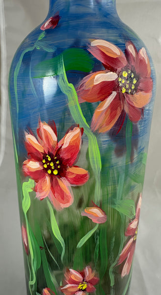 Hand painted flowers glass bottle