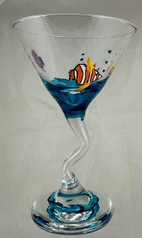 Hand painted tropical ocean fish martini glasses