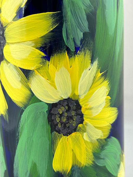 Hand painted sunflower glass bottle