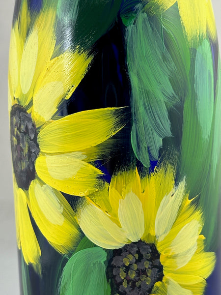 Hand painted sunflower glass bottle