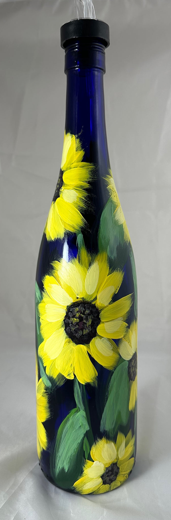 Hand painted sunflower glass bottle