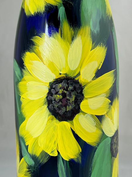 Hand painted sunflower glass bottle