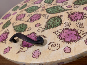 Boho flowers and leaves, hand painted round serving, or charcuterie tray