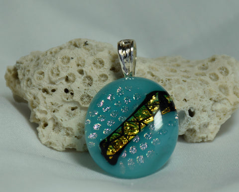 Fused dichroic glass pendent-aqua sparkle