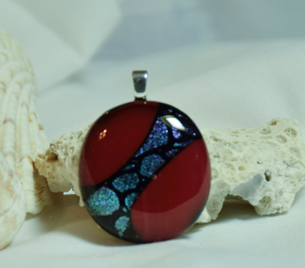 Fused dichroic glass pendent-red