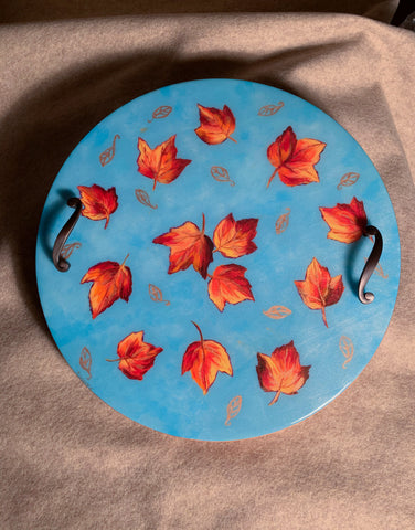 Fall leaves hand painted round serving or charcuterie tray