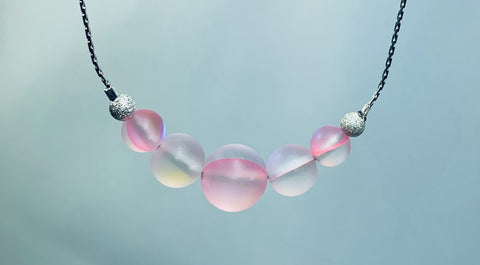 Mermaid glass, glowing  iridescent necklace-soft pink2