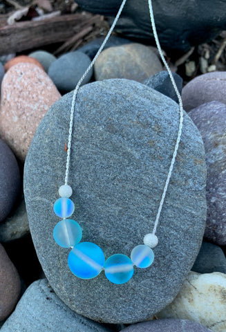 Mermaid glass iridescent necklace-light blue