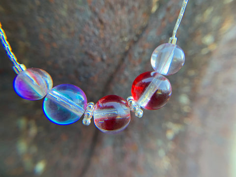 Mermaid glass, glowing  iridescent necklace-red-blue