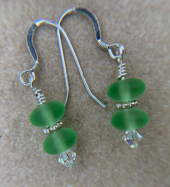 Sterling silver sea glass necklace or earrings-green