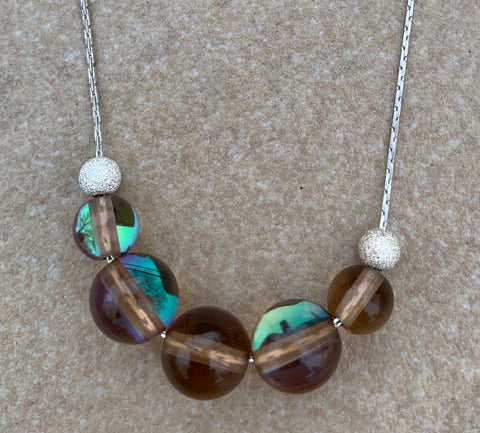 Mermaid glass, glowing  iridescent necklace-brown, green