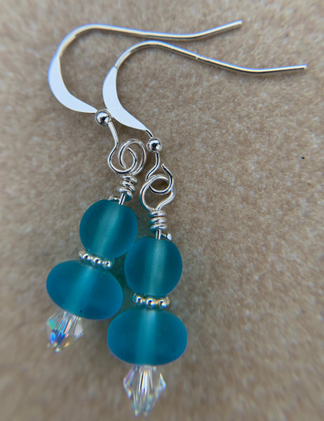 Sterling silver sea glass necklace or earrings-aqua