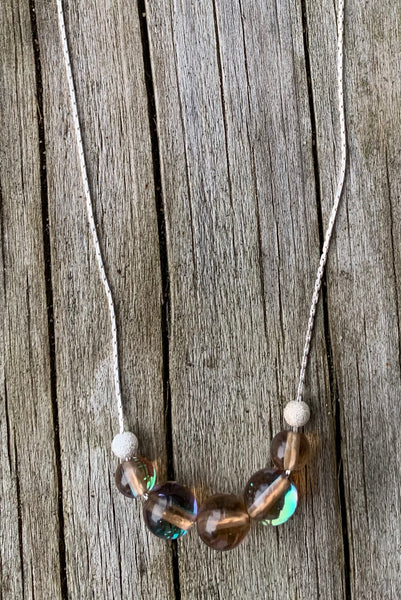 Mermaid glass, glowing  iridescent necklace-brown, green