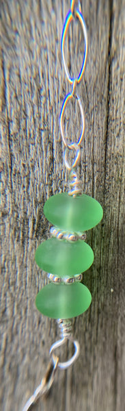 Sterling silver sea glass necklace or earrings-green