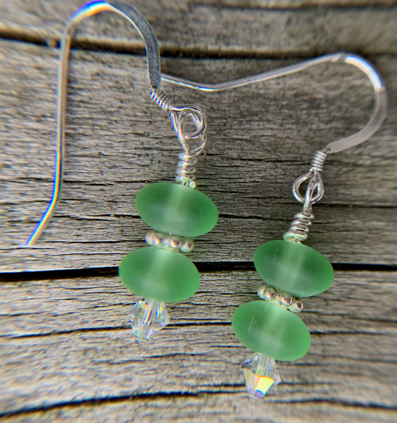 Sterling silver sea glass necklace or earrings-green