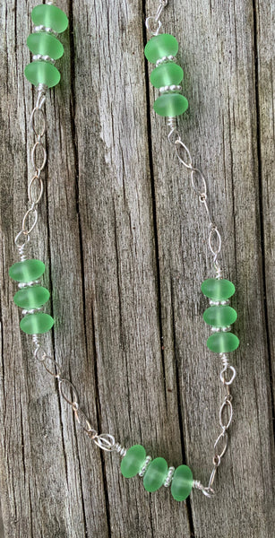 Sterling silver sea glass necklace or earrings-green