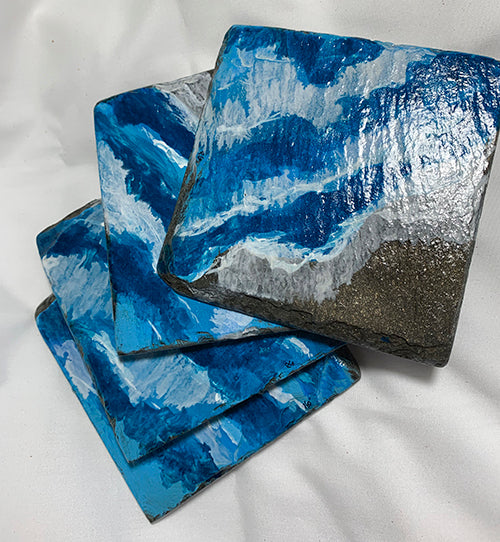 Ocean slate coasters, hand painted with an ocean scene