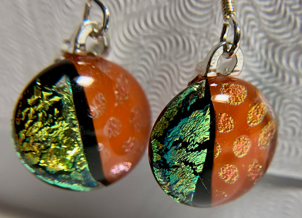 Fused dichroic glass pendent-bronze earring and pendant set