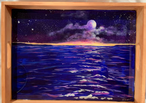 Moon and ocean night scene serving or charcuterie tray