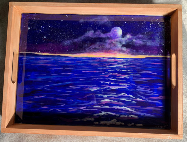 Moon and ocean night scene serving or charcuterie tray