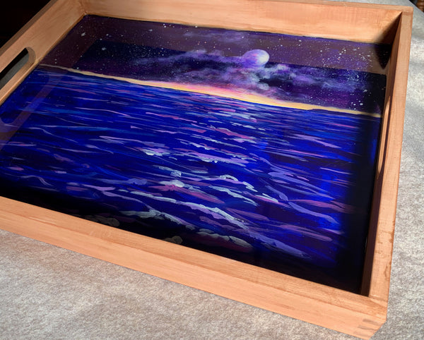 Moon and ocean night scene serving or charcuterie tray