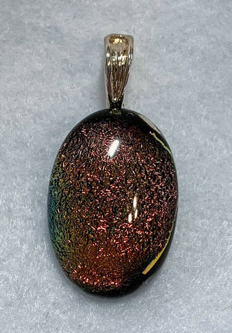 Fused dichroic glass pendent-bronze sparkly