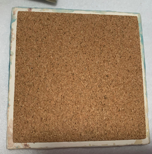 Ocean wave blue, sand and white, sparkly resin, ceramic coasters
