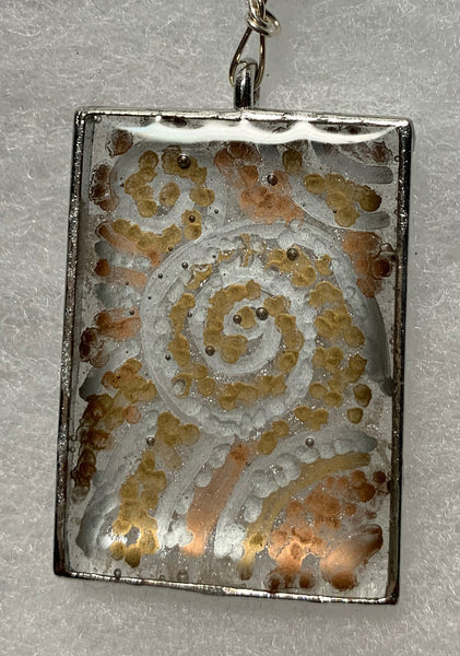 Resin pendent-bronze silver swirl rectangle