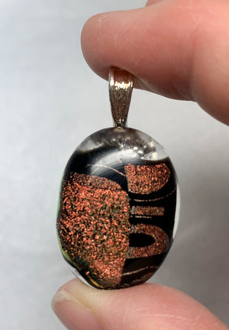 Fused dichroic glass pendent-bronze swirl