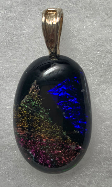 Fused dichroic glass pendent-black blue multi color