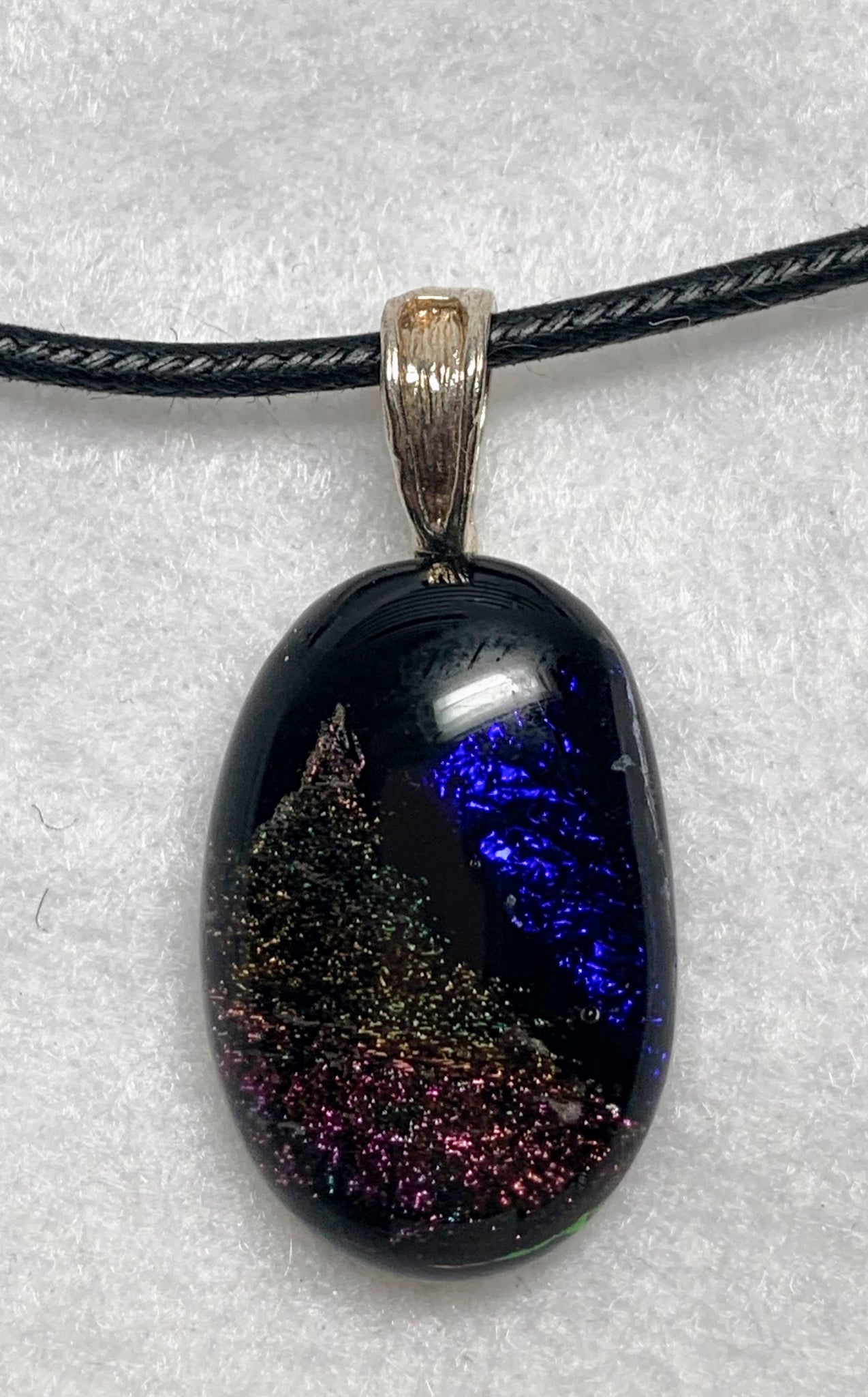 Fused dichroic glass pendent-black blue multi color