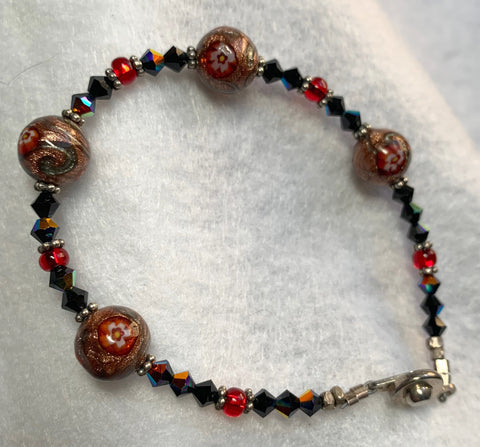 Bronze and red beaded bracelet