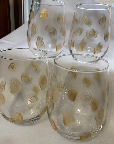 Hand painted stemless wine glasses