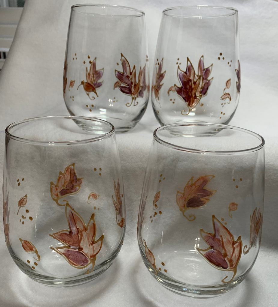 Hand Painted Stemless Wine Glasses