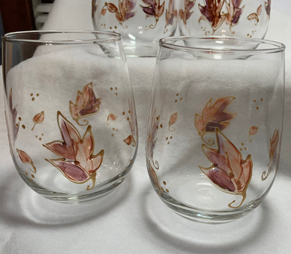 Hand painted stemless wine glasses-fall leaves