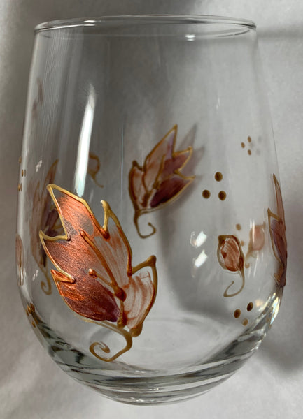 Hand painted stemless wine glasses-fall leaves