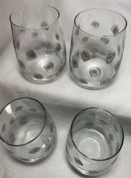 Hand painted stemless wine glasses-silver/pewter