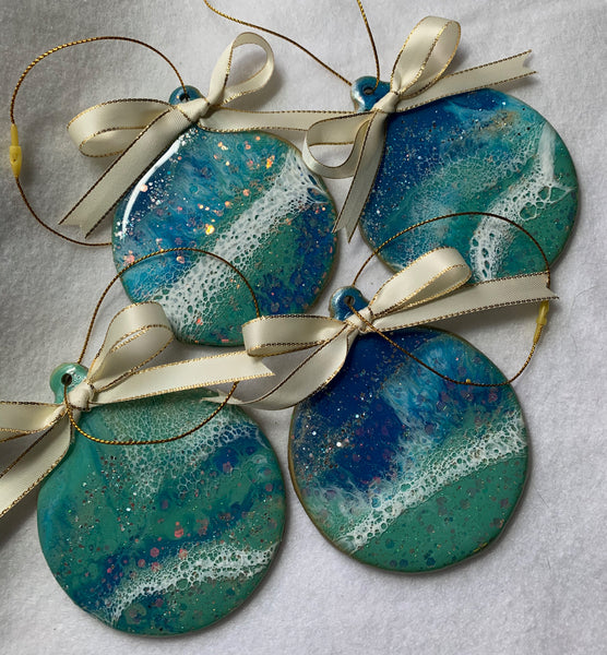 Resin Christmas ornament - Blue and mint green