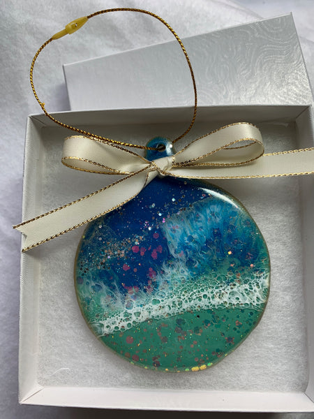 Resin Christmas ornament - Blue and mint green