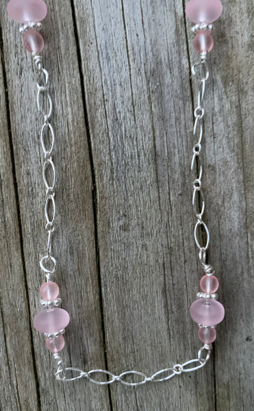 Sterling silver sea glass-pink necklace or earrings-pink