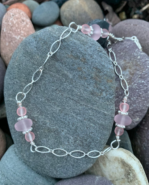 Sterling silver sea glass-pink necklace or earrings-pink