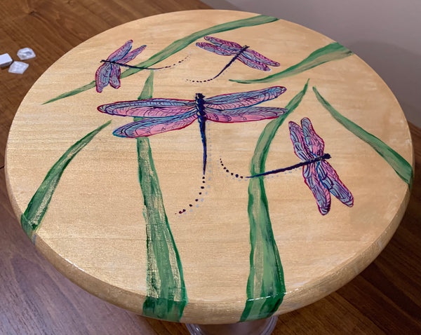 Small round charcuterie board, hand painted dragonfly small round serving or charcuterie tray-12 inch