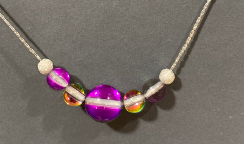 Mermaid glass, glowing  iridescent necklace - Magenta