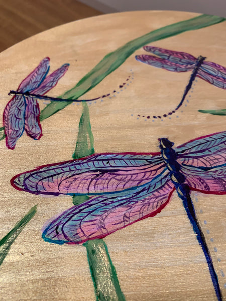 Small round charcuterie board, hand painted dragonfly small round serving or charcuterie tray-12 inch