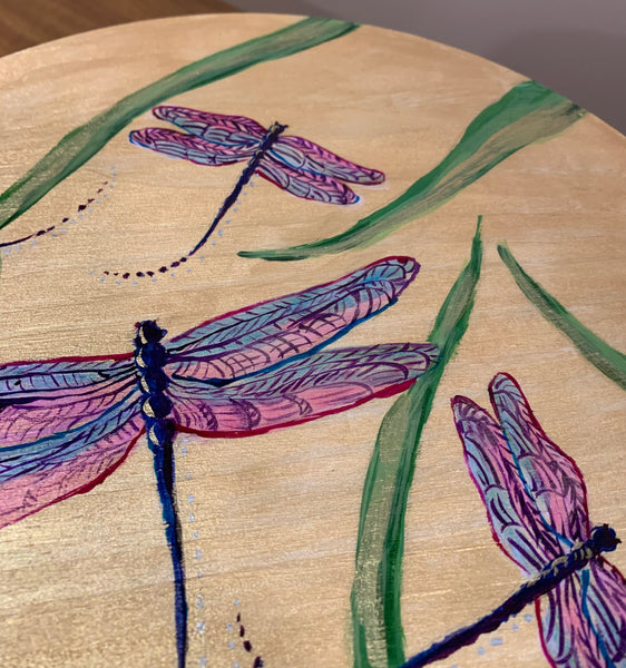 Small round charcuterie board, hand painted dragonfly small round serving or charcuterie tray-12 inch