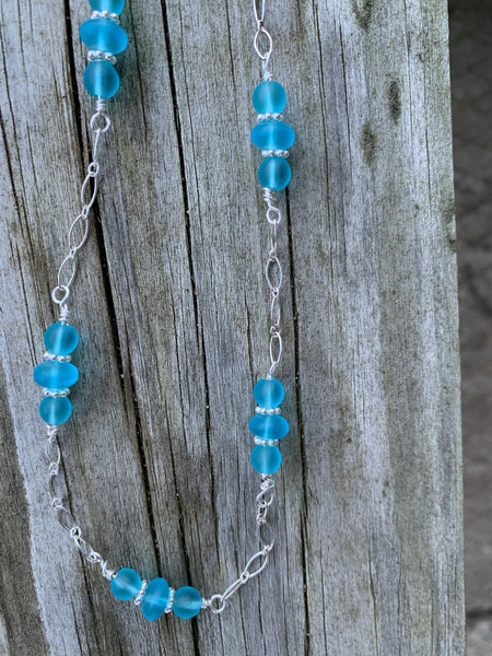 Sterling silver sea glass necklace or earrings-aqua