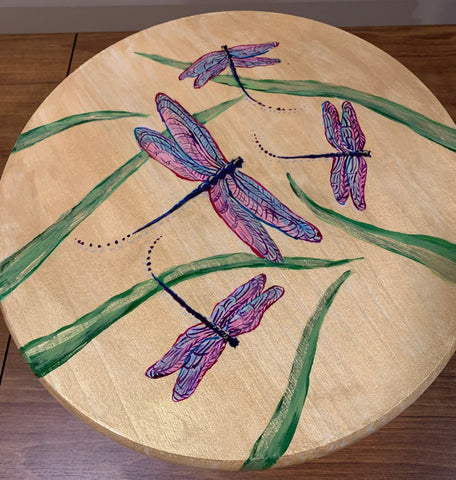 Small round charcuterie board, hand painted dragonfly small round serving or charcuterie tray-12 inch