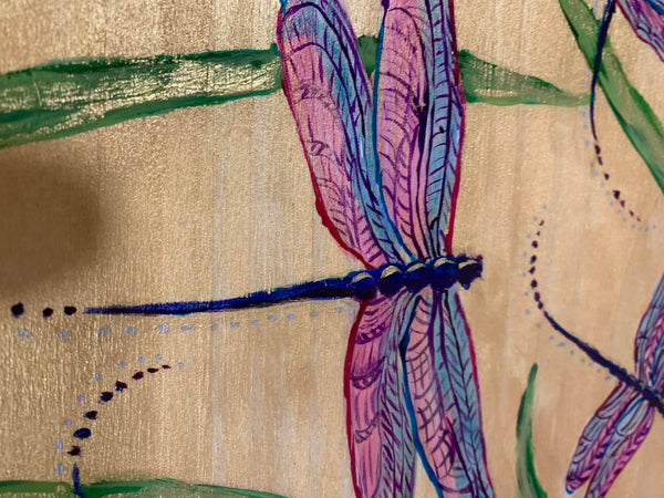Small round charcuterie board, hand painted dragonfly small round serving or charcuterie tray-12 inch